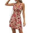 thumbnail image 4 of Liacowi Women Sexy Floral Mini Dress Sleeveless Backless Spaghetti Straps Low Cut Bodycon Short Dress Party Streetwear, 4 of 7