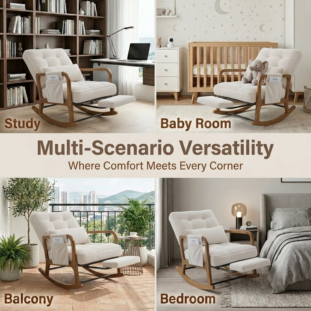 MOONMISS Rocking Chair with Footrest,Rocker Nursery Chair with Side Pocket,Glider Rocker,Accent Reading Chair for Living Room,Beige