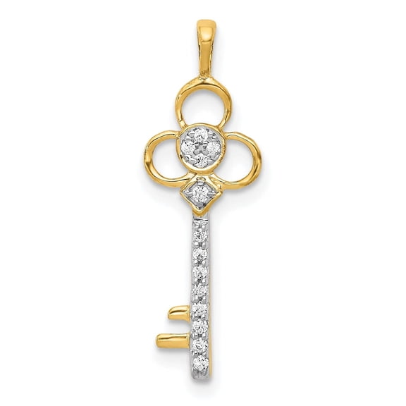 Finest Gold 14K Yellow Gold Diamond Club Key Pendant