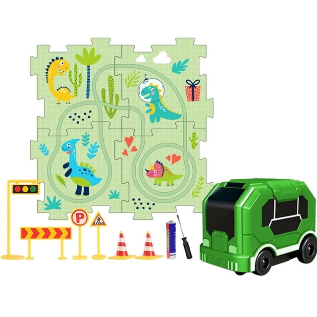 Kids Educational DIY Track Car Puzzle Play Set - Interlocking ABS Plastic Race Track Toy with Motorized Car, STEM Learning Gift for Toddlers 3+ Years, Develops Fine Motor Skills