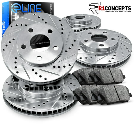 Front and Rear eLine Drilled Slotted Brake Rotors &  Ceramic Pads