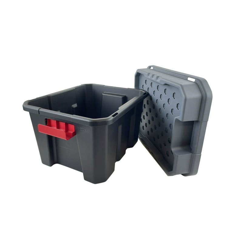 Hyper Tough 40 Gallon Snap Lid Plastic Storage Bin Container, Black with  Red Lid, Set of 3