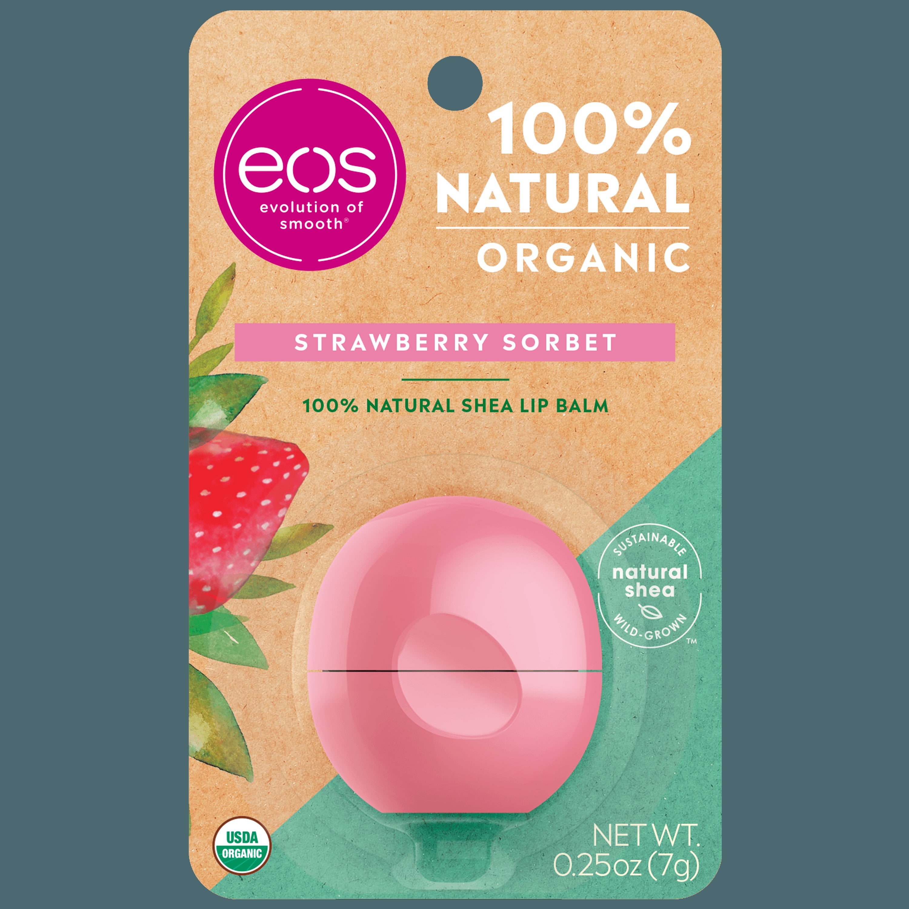 eos 100 Natural & Organic Lip Balm Sphere Strawberry Sorbet 0.25 oz