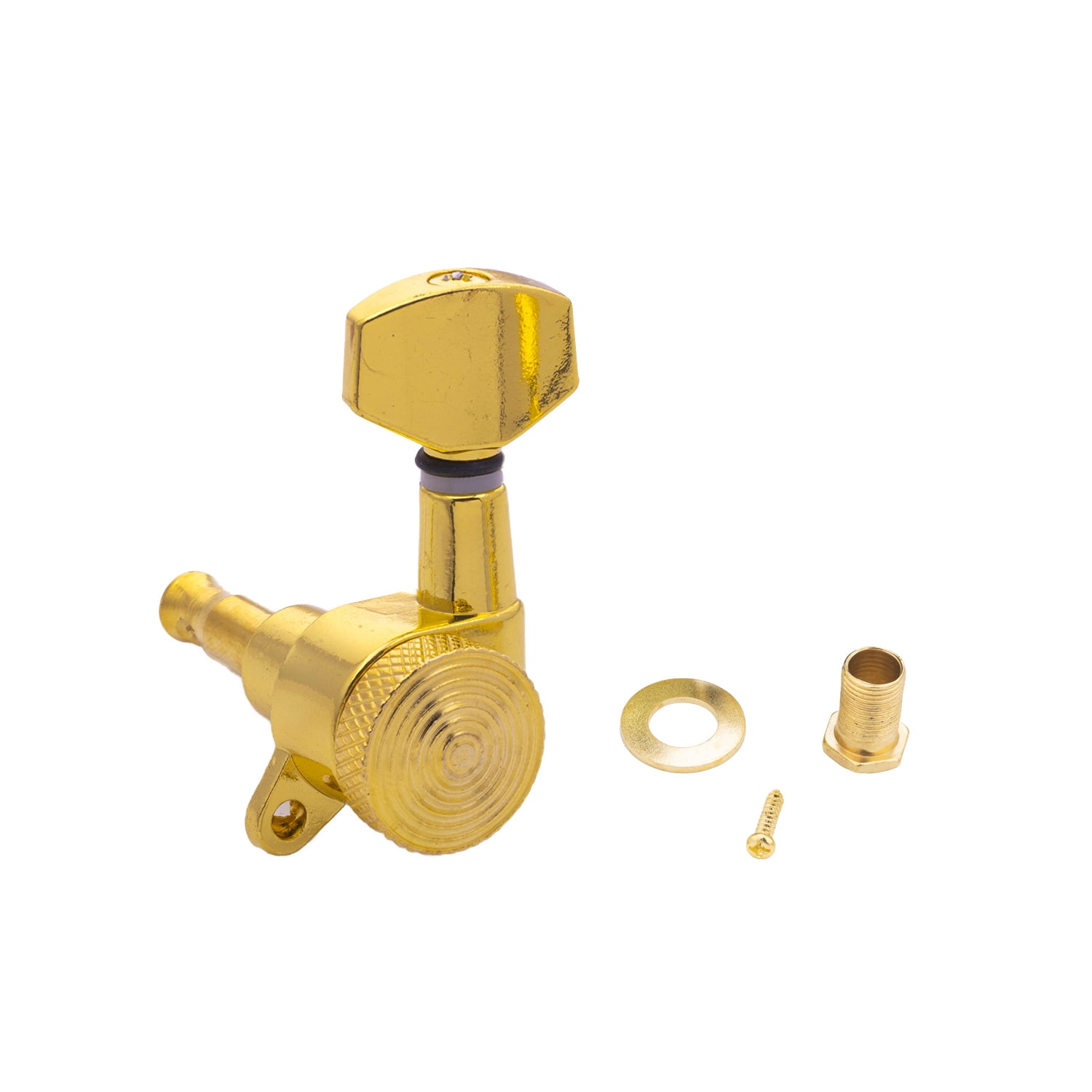 LOOKSEVEN 2L4R Locking Tuning Pegs Set, Threaded Shaft Small Square Head Tuners for Electric Guitar (2 Left 4 Right)-Gold