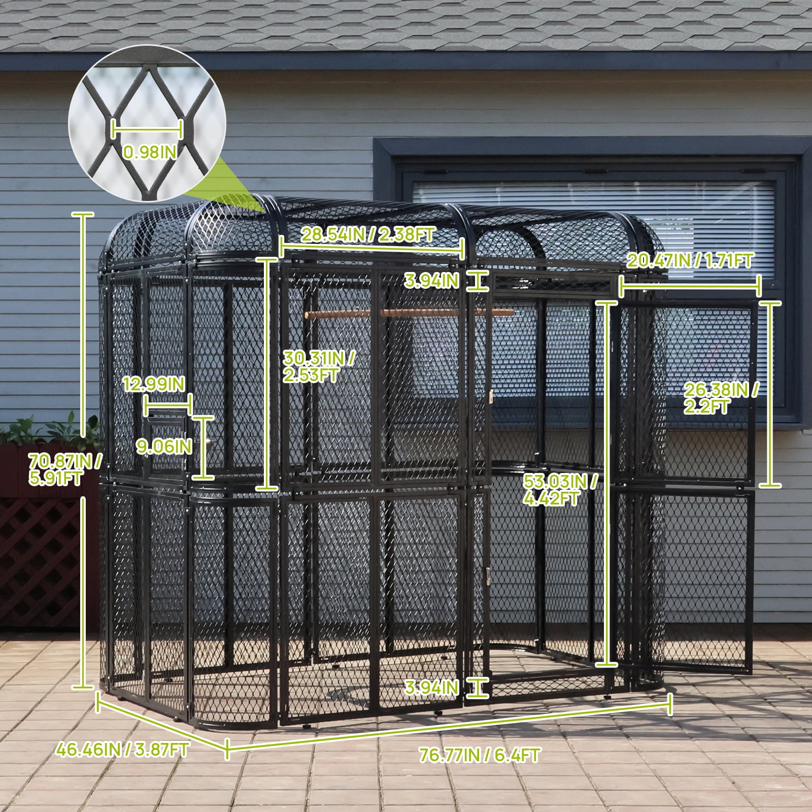 Walnest Large Walk-in Cage 77-inch Heavy Duty Bird Cage Outdoor Diamond Grid Aviary Parrot Cage with 2 Feeding Bowls,Birdcage for Macaws Canaries Parrots Budgie Lovebirds(Black)