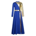 thumbnail image 5 of Hansber Kids Girls Full Length Patchwork Tights Metallic Jumpsuit Dress Praise Dance Outfit Worship Liturgical Dancewear Royal Blue 16, 5 of 7