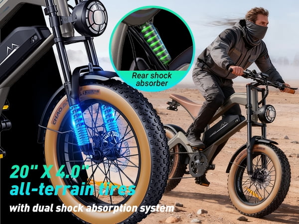 Electric Bike for Adults, 20" Fat Tire All-Terrain Electric Bicycle, Peak 1000W Motor 48V 15.6Ah Battery Up to 100 Miles 28MPH Ebike, UL2849