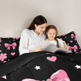 thumbnail image 4 of Feelyou Kawaii Ribbon Bow Bedding Comforter Set 7pcs for Girl, Fairy Tale Princess King Bedding Sets, Cartoon Bow Black Pink Reversible Bed Sheets, Ultra Soft Bedroom Decor, 4 of 7