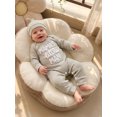 thumbnail image 4 of RUINIXCW Dad's Little Dude Baby Boy Fall Winter Outfit Romper Newborn Baby Boy Hospital Coming Home Outfit Waffled Striped Letter Long Sleeve Jumpsuit Hat Set, 4 of 9