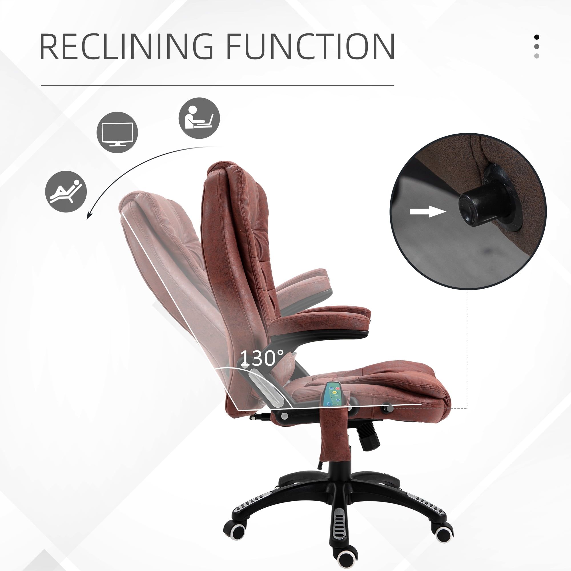 Vinsetto 6 Point Vibration Massage Office Chair with Heat, High Back Executive Office Chair with Padded Armrests, Microfiber Reclining Computer Chair, Red