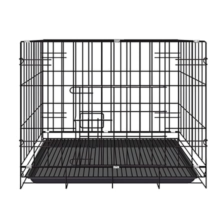 LAMIRO Cat Crates for Large Cat Foldable Metal Crate, Indoor & Outdoor Small Pet Cage, Dual Door Design