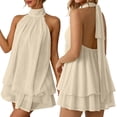 thumbnail image 2 of NinXxx Women‘s Halter Backless Chiffon Mini Dress Layered Ruffle Hem Khaki XL, 2 of 8