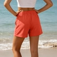 thumbnail image 4 of Sheghy Womens Shorts 100%Cotton Women Casual High Waist Plus Size Non-Stretch Textured Ruched Shorts with Button Drawstring & Pockets Red XXL, 4 of 7