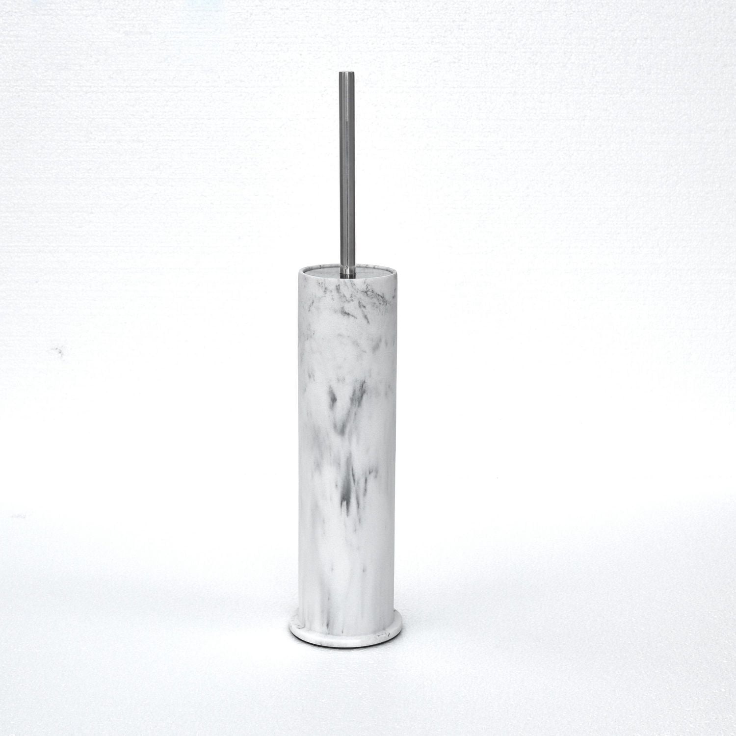 hometrends Faux Marble White Toilet Brush and Holder, 1 toilet bowl brush with metal handle and sandstone holder for bathroom use