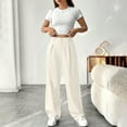 thumbnail image 4 of BILIKEYU Women's Solid Color Long Pants Straight Leg Loose Temperament Casual Pants Daily Commuting Trousers, Crepe Pants for Women, Loose Work Pants for Women, Capri Pants for Women Plus Size, 4 of 7
