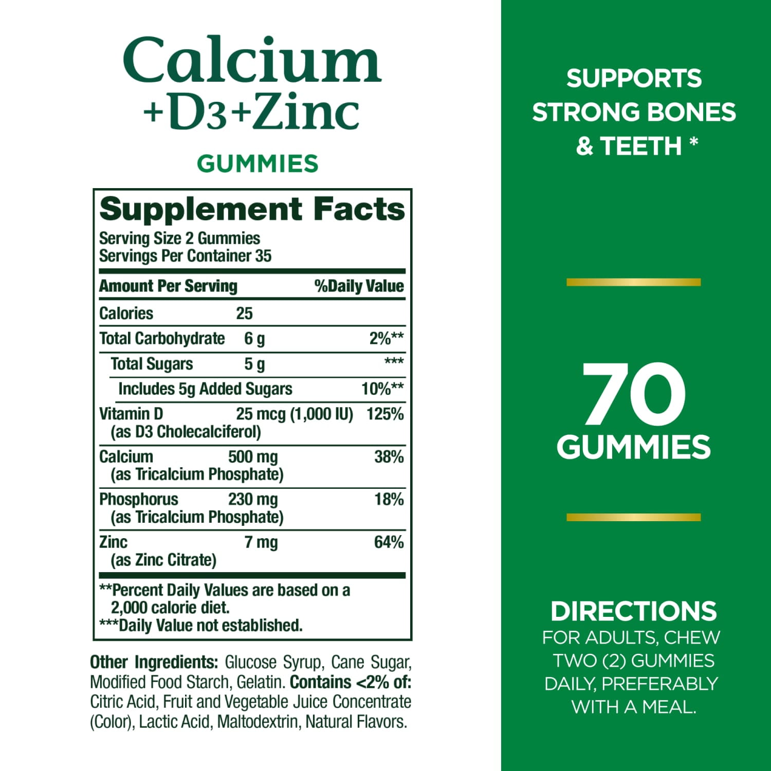 Nature’s Bounty Calcium + D3 + Zinc Immune Support Gummies, 500mg, Orange & Cherry Flavor, 70 Count