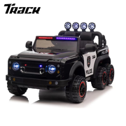 Track 7 24V Police Car Ride-On Toy for Kids with Parent Remote Control, Anti-Collision Bar, Front & Top LED Alarm Lights, Megaphone, Three-Speed Setting, Slow Start & Four-Wheel Suspension, Black