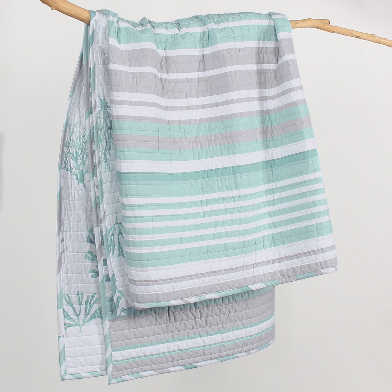 Levtex Home - Truro - Throw - Stripe in Shades of Teal - Quilt (50x60in.) and Sham 50x60in. - Cotton/Cotton