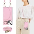 thumbnail image 1 of Jiahe Cover Case Design for iPhone 14 Pro Max, PU Leather Wallet Case With Adjustable Detachable Lanyard Crossbody Strap Ring Holder Kickstand Card Slot Shockproof Cover, Pink, 1 of 9
