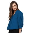thumbnail image 2 of eloria Women's Top V Neck Full Sleeve Pleated Button Down Cotton T-Shirt, Color: Teal Blue | Size: L, 2 of 6