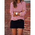thumbnail image 3 of T-shirt à Manches Longues Rayé Rouge et Blanc pour Femmes, Coton, Coupe Ample, Basique, Col Rond, Hauts, Tee, Automne, Chandails, Nouveau, 3 of 3