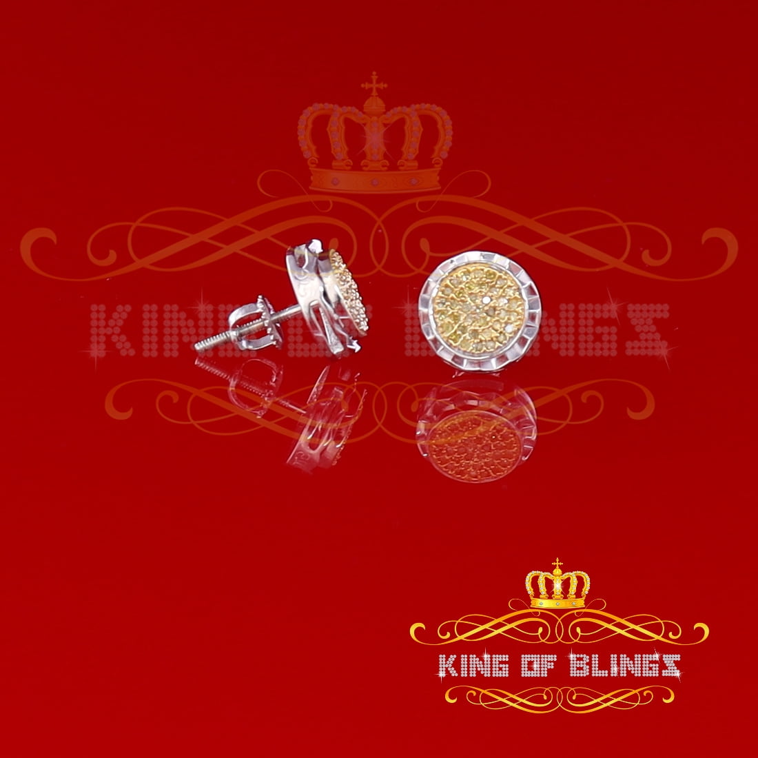 King of Bling's 0.20ct Diamond Stud Earrings For Women's White 925 Sterling Silver For Men's
