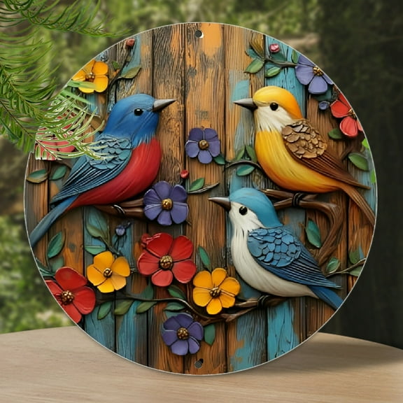 1pc 3 Birds Round Sign - Aluminum Wall Art, Durable Metal Plaque, Retro Style Home & Garden Decor - 8x8 Inch - For Home Decor Enthusiasts - Perfect Gift for Housewarming