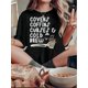 thumbnail image 1 of Camiseta informal de manga corta y cuello redondo para mujer con estampado de escoba de esqueleto, diseño geométrico, tejido de algodón, cómoda y moderna para todas las estaciones., 1 of 6