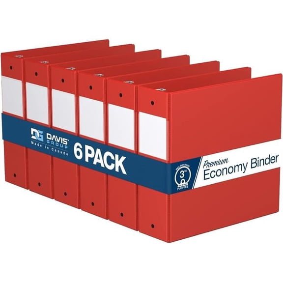 Davis Group Premium Economy, Round Ring, Binder, 6 Pack (Red, 3")
