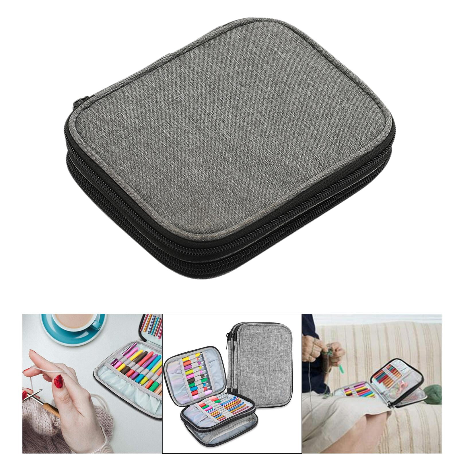 S SERENABLE Solid Color Crochet Hook Case Portable Travel Storage Bag Organizer Zipper Pocket for Various Crochet and Knitting Sewing Accessories