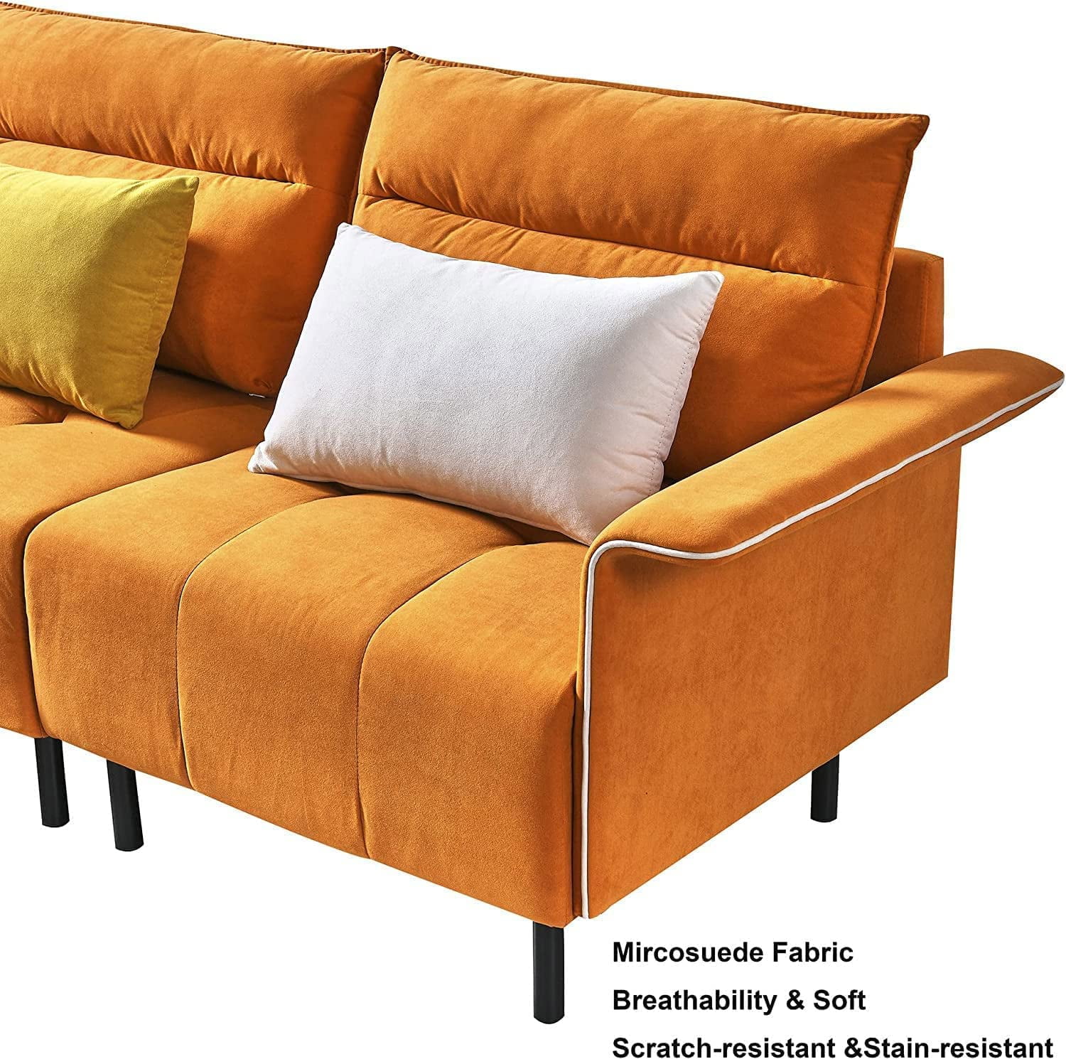 Resenkos 72" Mid-Century Tufted Sofa Couch, Upholstered Wood Base Sofa, Orange Resenkos 72" Mid-Century Tufted Sofa Couch, Upholstered Wood Base Sofa, Orange