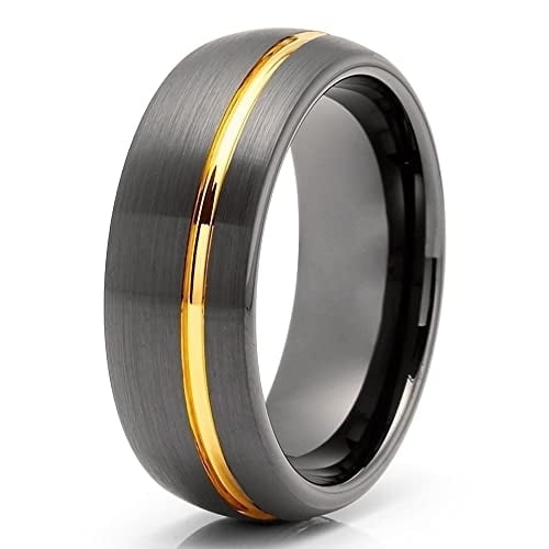 Gunmetal Tungsten Wedding Ring,Yellow Gold Tungsten Ring,Gunmetal Wedding Band,Tungsten Carbide Ring,Engagement Ring