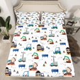 thumbnail image 2 of Manfei Cartoon Bulldozer Excavator Twin Sheet Sets,Equipped Truck Twin Fitted Sheet,White Brown Blue Flat Sheet,Microfiber Bedroom Decor,3-Piece, 2 of 7