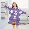 thumbnail image 5 of FORMRS Wearable Blanket Hoodie with Sleeves for Kids Cozy Flannel Sweatshirt, Halloween Ghosts Purple, 5 of 7