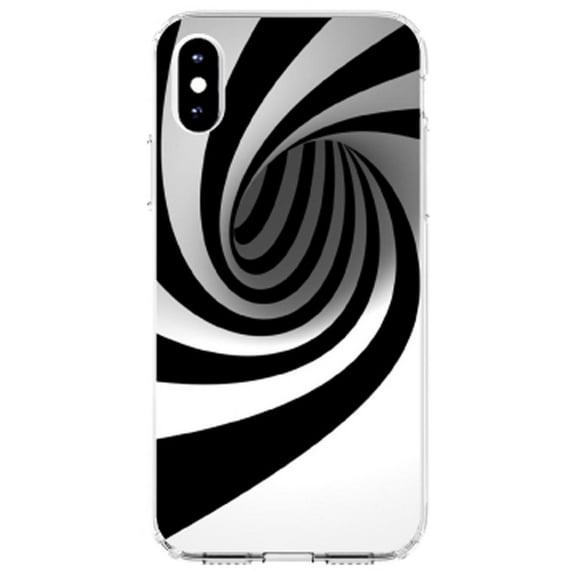 DistinctInk Clear Shockproof Hybrid Case for iPhone XR (6.1" Screen) - TPU Bumper, Acrylic Back, Tempered Glass Screen Protector - Black White Swirl Vortex Geometric