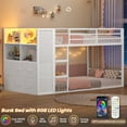 thumbnail image 3 of Bunk Bed Twin Over Twin with 6 Large Fabric Drawers,4 Wooden Storage Bookshelf, Metal Bunk Bed Low Loft Bed with LED Lights,Safety Ladder,Guardrail, Space Saving,White, 3 of 9