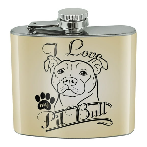 I Love My Pit Bull Stainless Steel 5oz Hip Drink Kidney Flask