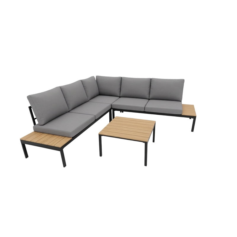 4-Piece Patio Furniture Sofa Set with Coffee Tables and Cushions, Modern L-Shaped Outdoor Sectional Sofa Set with Side Storage for Garden, Backyard, Poolside
