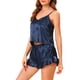 thumbnail image 4 of INSPIRAR CHIC Conjuntos de Pijamas de Satén para Mujeres, Top de Camiseta y Pantalones Cortos, L Azul, 4 of 6