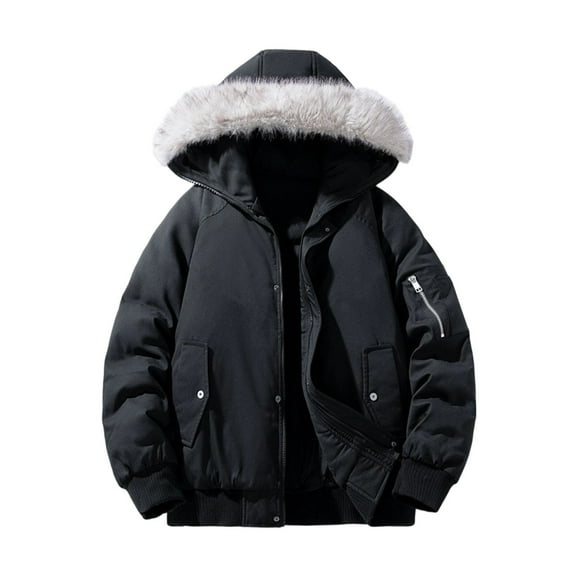 Mrmaere Men's Hooded Puffer Jacket Faux Warm Stylish Outerwear for Daily & Leisure Wear Black L