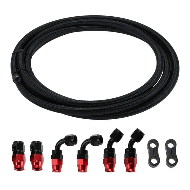 Kit de línea de combustible AN10 Unique Bargains de 15.09 pies, manguera de vacío automotriz con abrazadera de tubo adaptador negro, 1 juego