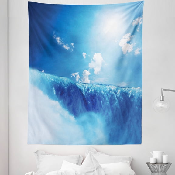 Blue Tapestry, Niagara Falls and Clear Sky Landscape Image Majestic River Nature Theme Print, Fabric Wall Hanging Decor for Bedroom Living Room Dorm, 5 Sizes, Blue, by Ambesonne