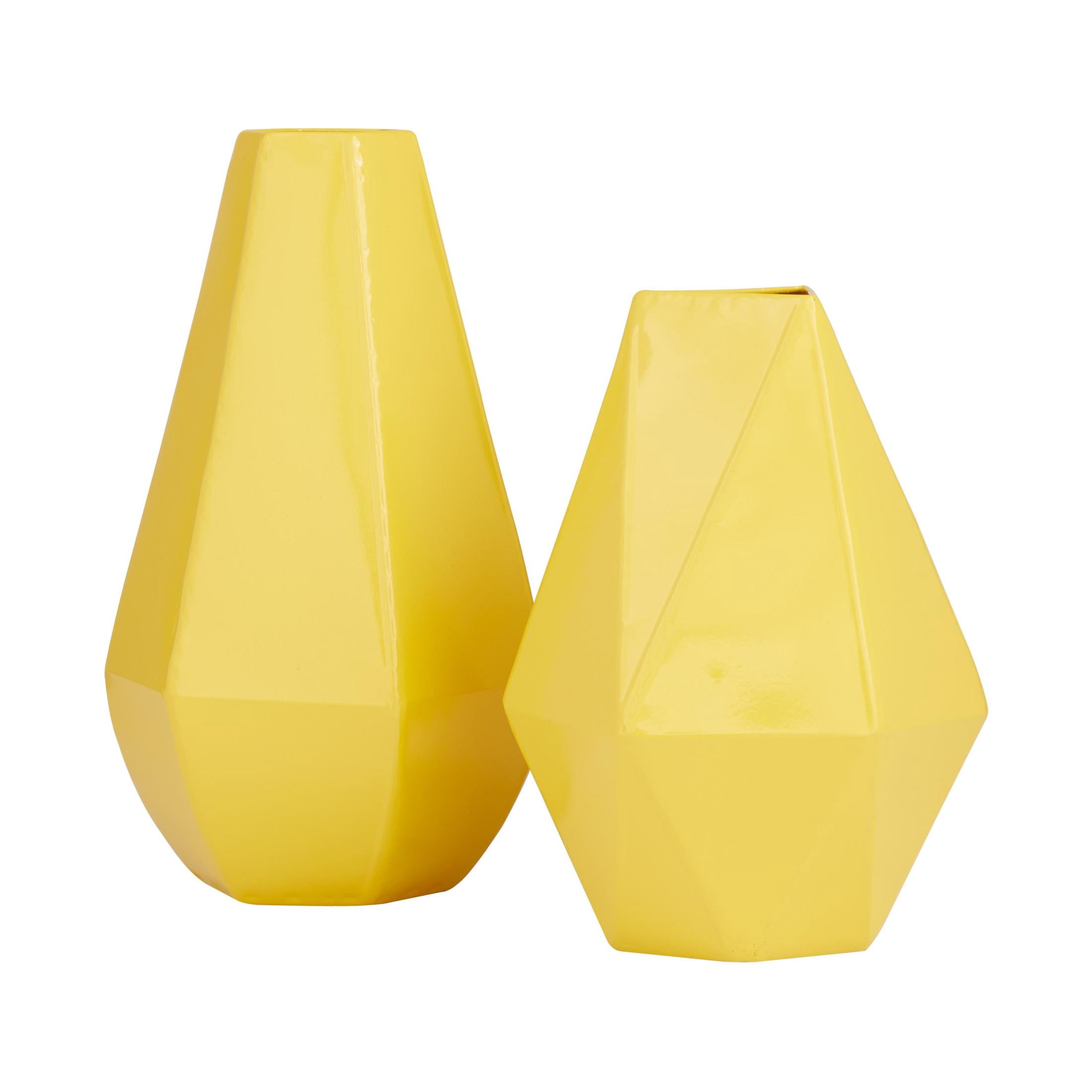 CosmoLiving by Cosmopolitan 12", 10"H Geometric Yellow Metal Vase, Set of 2