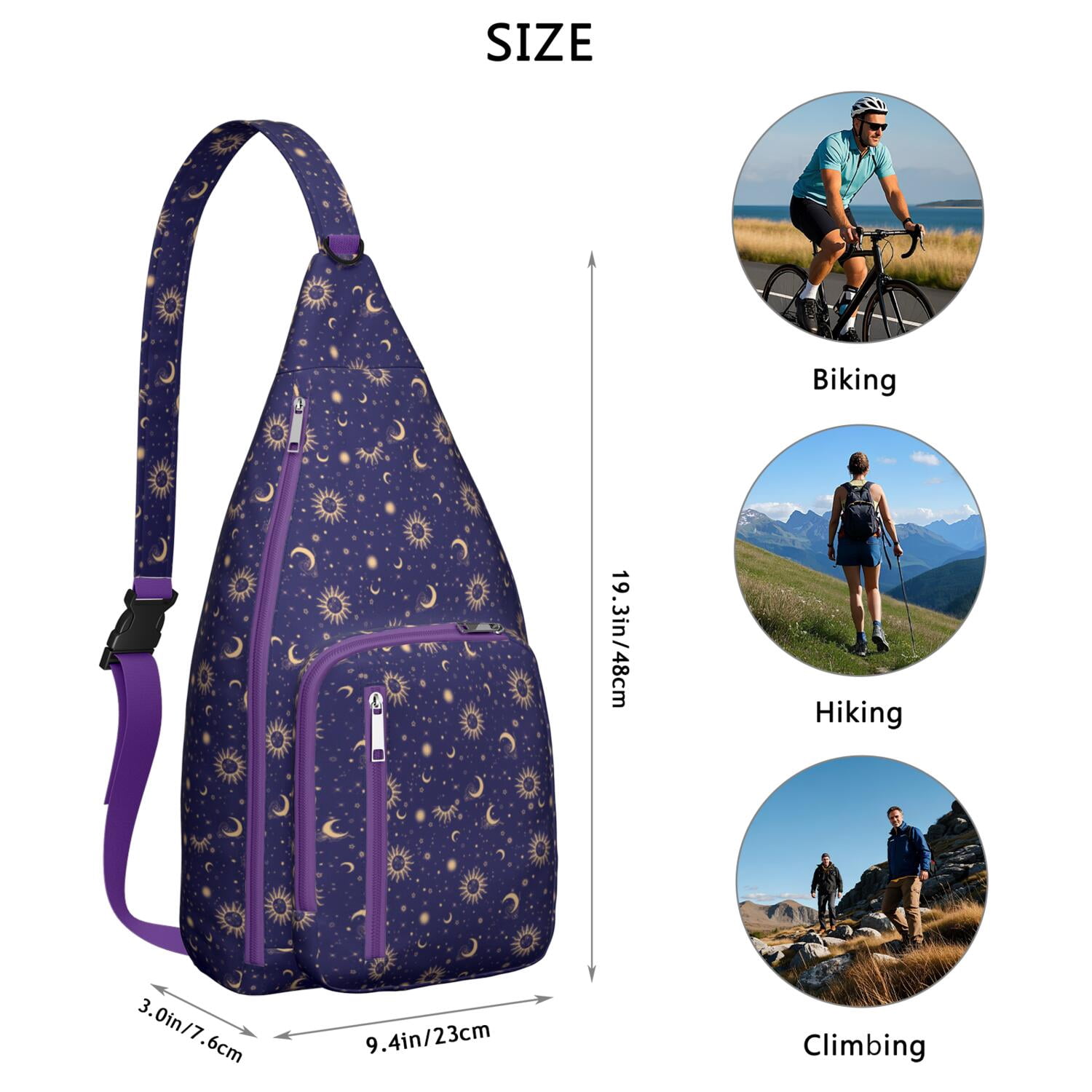 Ethereal Moon Crossbody Bag - Dark Celestial Star & Constellation Art, Lightweight Adjustable Strap Sling Bag for Men