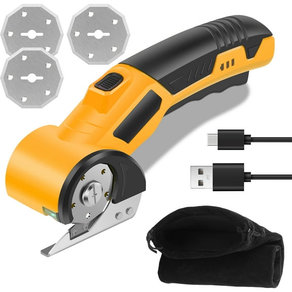 Cordless Electric Scissors with 3 Spare Blades Rechargeable Cardboard Cutter 1500mAh Battery Fabric Scissors for Box Carpet Plastic Fabric