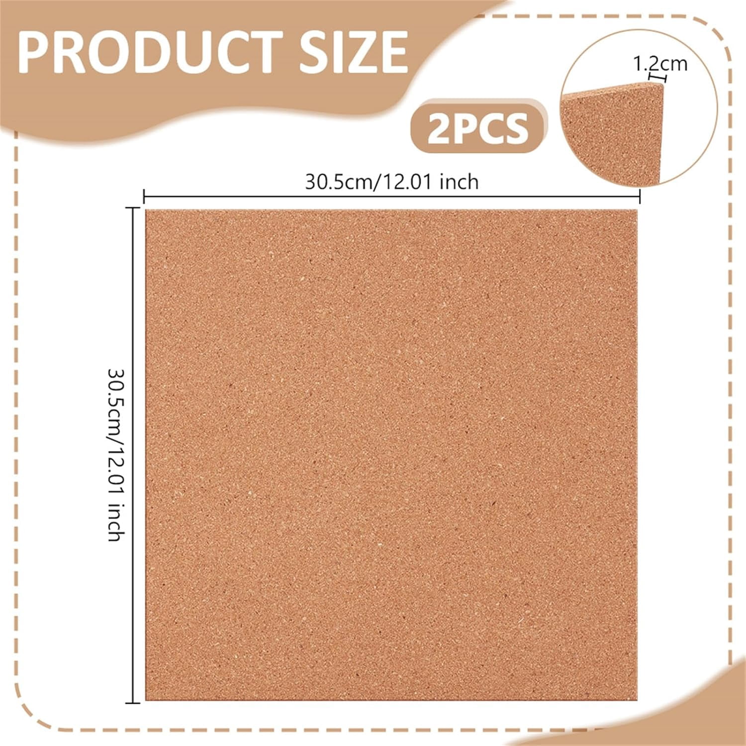 2Pcs Glass Work Surface 12x12x0.5 Inch Square Wood Cork Board Cork Cup Mats Heat Resistant Glass Work Surfaces for DIY Crafts Table Countertop Protection