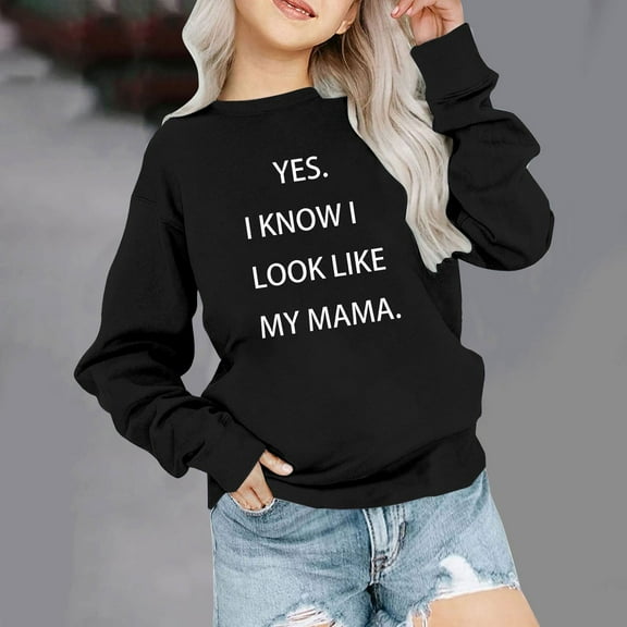 Spazoro Childs Girls Sweatshirts, Fall Winter Crew Neck Long Sleeve Letter Print Toddlers Kids Tops for Girls Boys Black Size 2 T