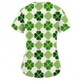 thumbnail image 4 of New Year New You! Snorda Womens Nursing Scrub Tops St. Patrick's Day Leaf Print Working Uniform Short Sleeve V-Neck Workwear Blouse T-shirt with Pockets, 4 of 5