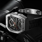 JINLERY Skeleton Automatic Mechanical Men Tourbillon Tonneau Wrist Watch Steel Silicone Sapphire Crystal Waterproof Richard Kinetic Hollow Clock Luminous