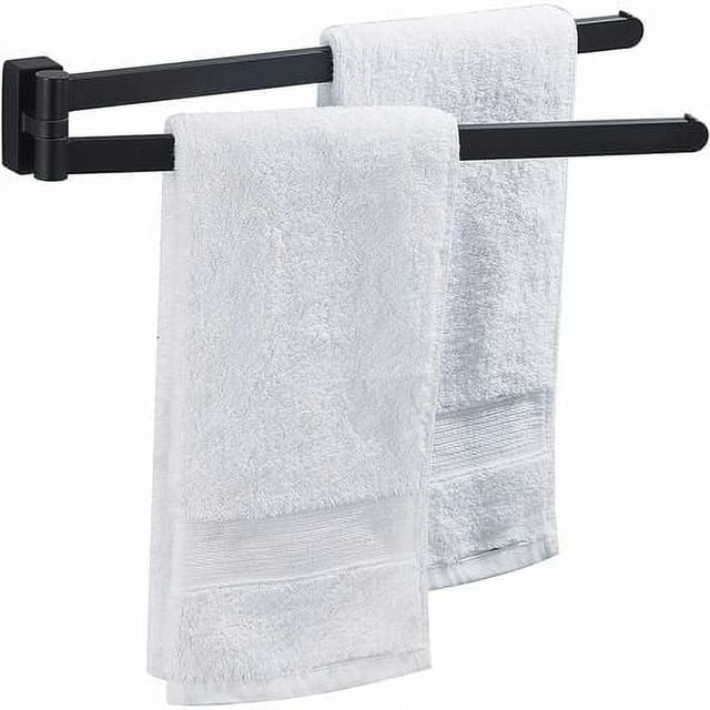 Toallero de barra negro mate - Toallero giratorio de 2 brazos - Toallero de pared - Doble acero inoxidable - Para baño, cocina, ducha - 40 cm